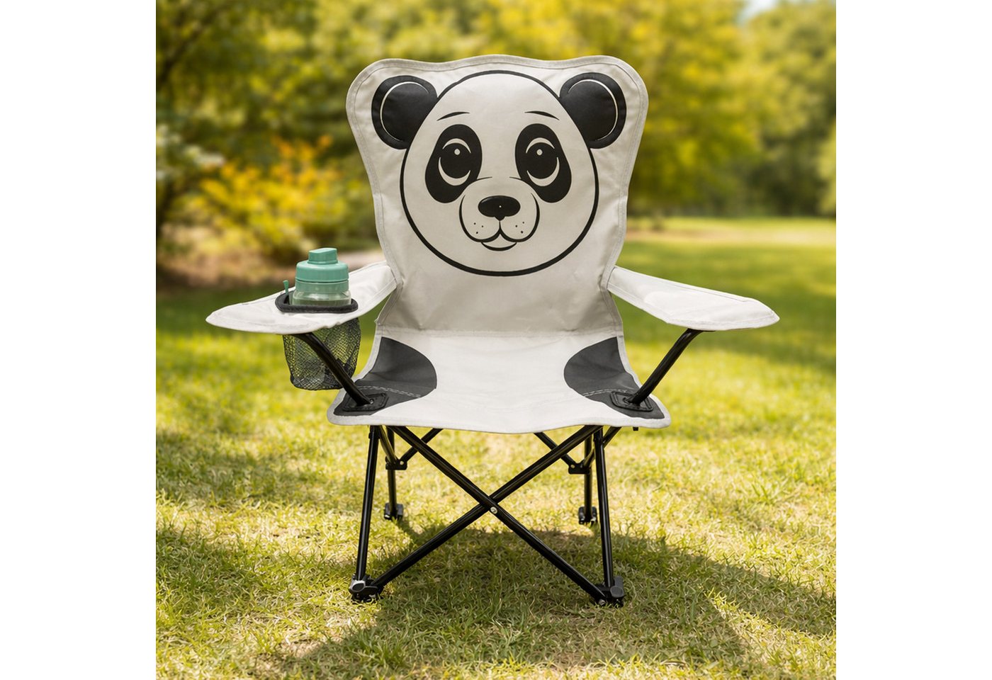 Mojawo Klappstuhl Kinder Anglersessel Hellgrau mit Getränkehalter und Tasche Motiv Panda – Bild 2 von 5