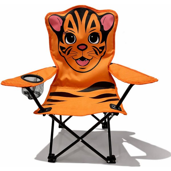 Mojawo Klappstuhl Kinder Anglersessel Orange mit Getränkehalter und Tasche Motiv Tiger