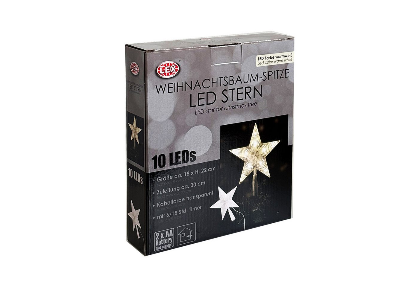 Mojawo Lichtervorhang LED Baumspitze Stern Weihnachtsbaumspitze 10 LEDs Batterie – Bild 4 von 4