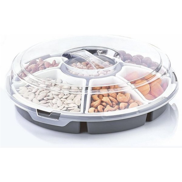 Mojawo Uhrenbox Servierset Servierplatte Snackschale 6 Fächer Deckel Griff Ø33xH9cm