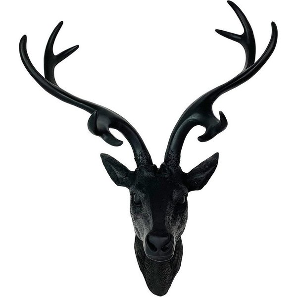 Mojawo Wanddekoobjekt XL Hirschgeweih Hirschkopf Geweih 10-Ender Schwarz 30x18x40cm