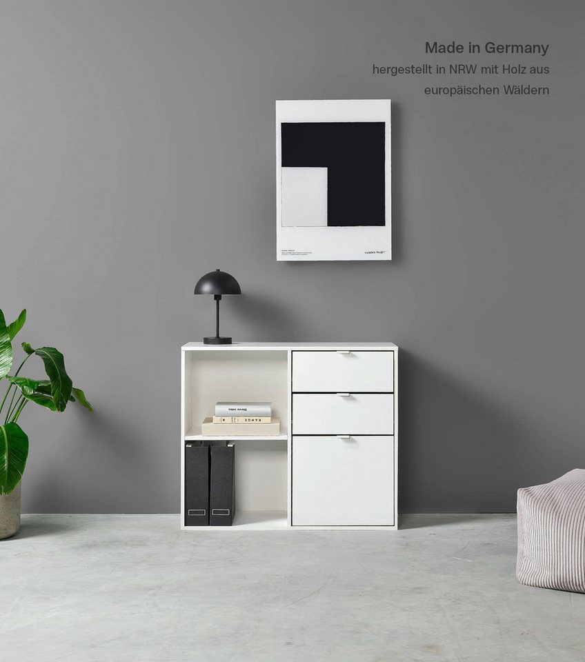 mokebo Aktenregal Der Verstauer, mit 2 offenen Fächern, Made in Germany, Holzregal, Bücherregal oder Würfelregal in Weiß – Bild 2 von 5