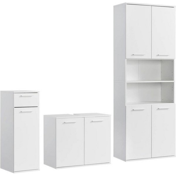 mokebo Badmöbel-Set Der Steuermann Waschbeckenunterschrank Badezimmerschrank Badschrank, (3-teilig), Made in Germany, Bad Hochsschrank breit Badezimmer Organize