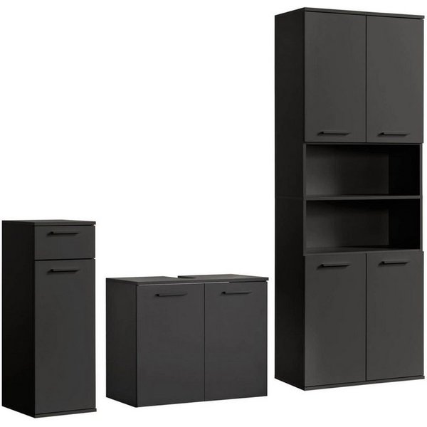 mokebo Badmöbel-Set Der Steuermann Waschbeckenunterschrank Badezimmerschrank Badschrank, (3-teilig), Made in Germany, Bad Set Hochsschrank breit Badezimmer Anth