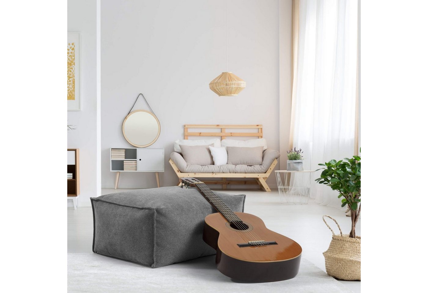 mokebo Pouf Cord Pouf 'Block' Hocker (aus Webstoff), Made in Germany, Sitz-Hocker, Bodenkissen, Fußhocker eckig Anthrazit – Bild 2 von 5