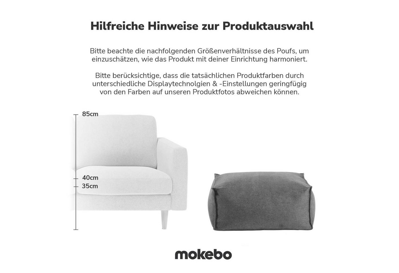 mokebo Pouf Cord Pouf 'Block' Hocker (aus Webstoff), Made in Germany, Sitz-Hocker, Bodenkissen, Fußhocker eckig Anthrazit – Bild 3 von 5