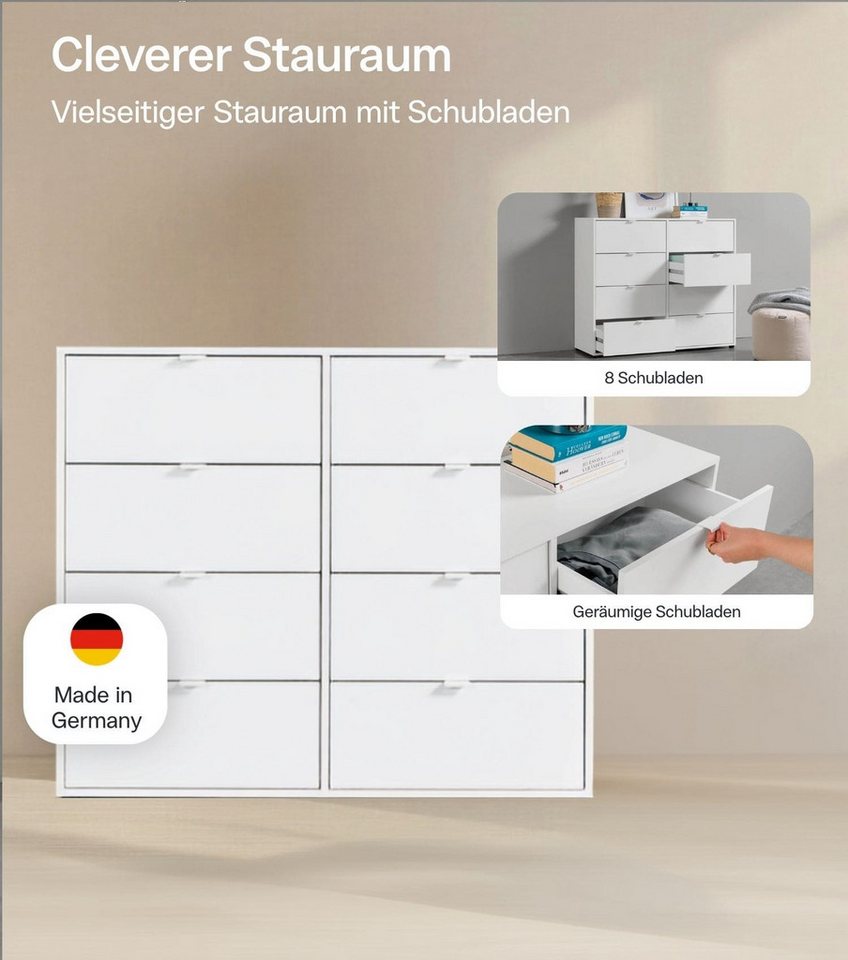 mokebo Sideboard Die Stilvolle, Made in Germany, Nachttisch, Highboard, Anrichte, Sideboard in Weiß – Bild 2 von 5