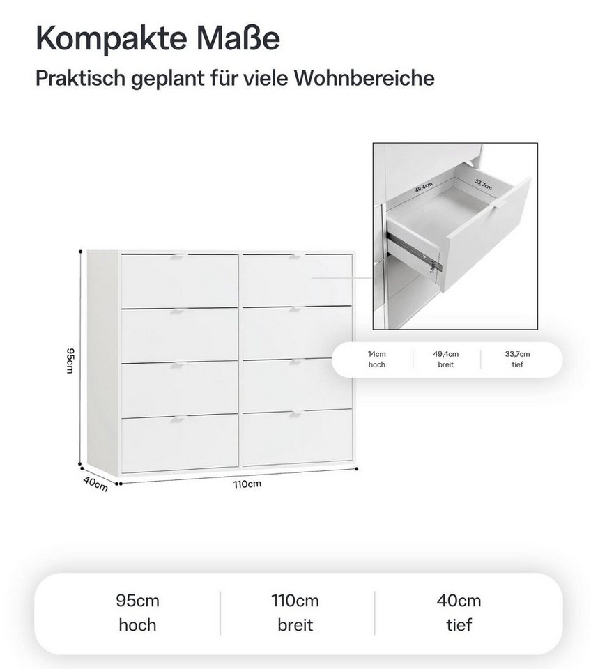 mokebo Sideboard Die Stilvolle, Made in Germany, Nachttisch, Highboard, Anrichte, Sideboard in Weiß – Bild 4 von 5