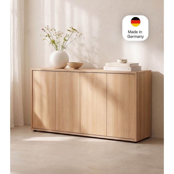 mokebo Sideboard 'Horizon' Holz Kommode Push-to-Open Türen Schrank (73x136 cm, mit Einlegeböden), Made in Germany, Kommode, Beistellschrank, Anrichte in Eiche