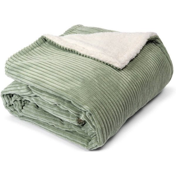Wohndecke Duo, mokebo, Kuscheldecke, Sofa-Auflage oder Dekodecke aus Cord und Sherpa, Salbei