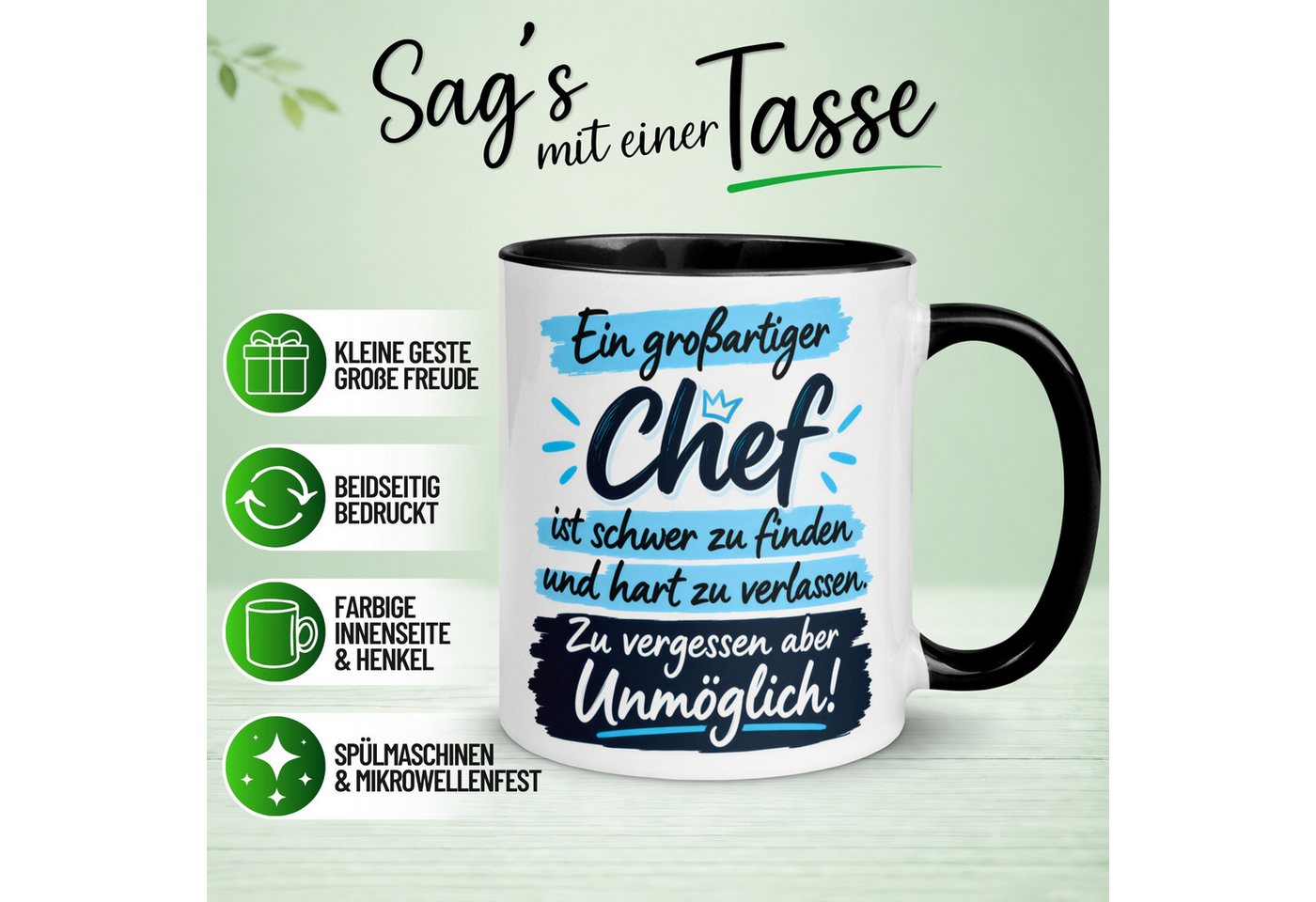 Momentals Tasse Geschenk Bester Chef – „Ein großartiger Chef ist schwer zu finden“, Gratis Versand · Links-&Rechtshänder · Spülmaschinenfest – Bild 2 von 5