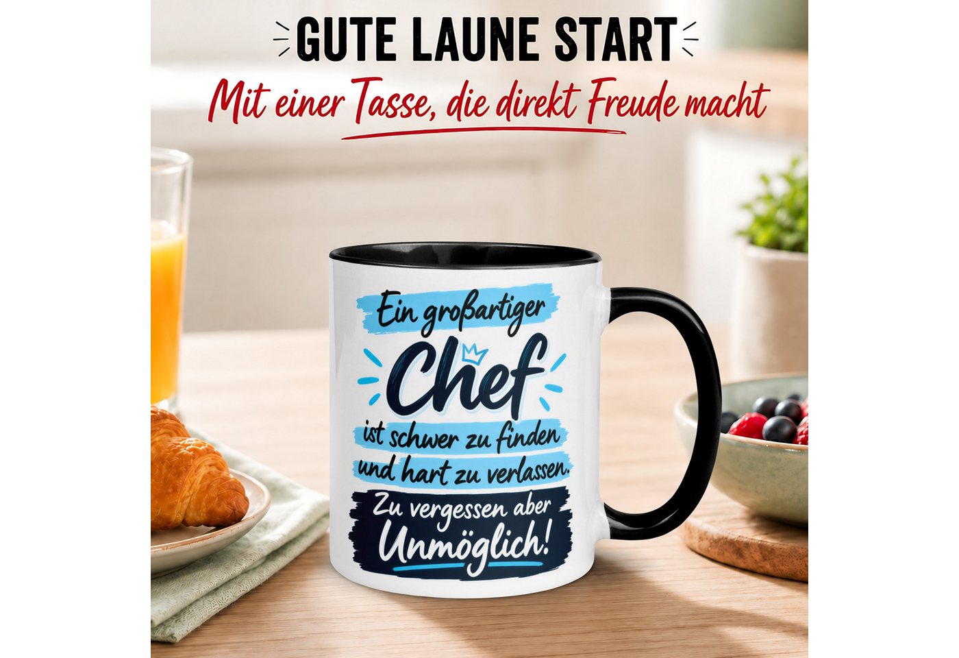 Momentals Tasse Geschenk Bester Chef – „Ein großartiger Chef ist schwer zu finden“, Gratis Versand · Links-&Rechtshänder · Spülmaschinenfest – Bild 3 von 5
