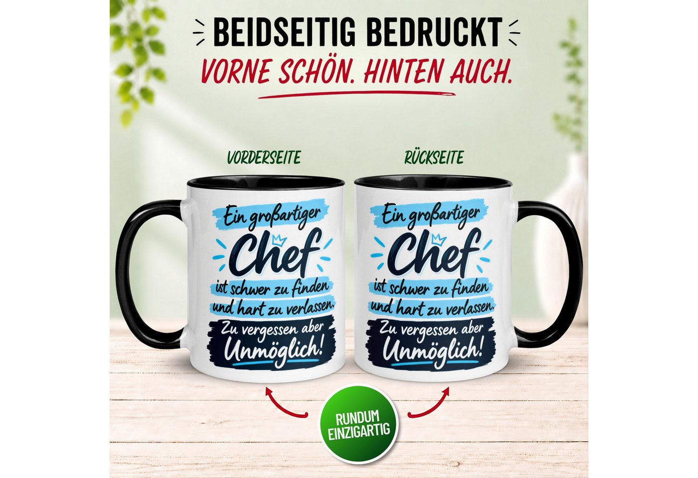 Momentals Tasse Geschenk Bester Chef – „Ein großartiger Chef ist schwer zu finden“, Gratis Versand · Links-&Rechtshänder · Spülmaschinenfest – Bild 4 von 5