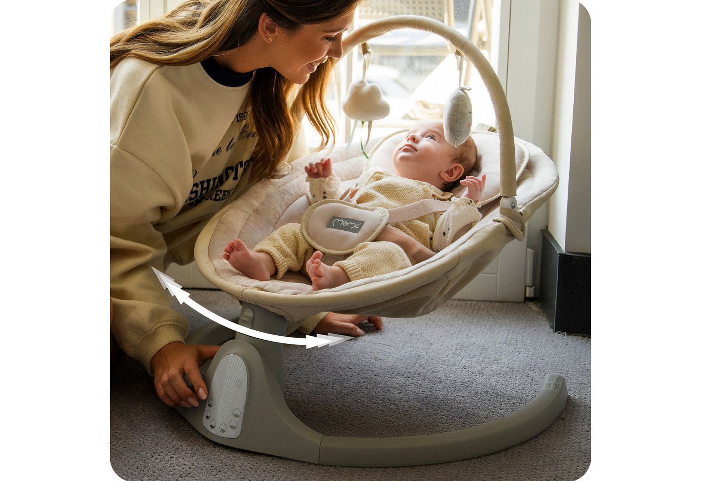 MoMi Babywippe Kenani, Elektrische Babywippe mit Bluetooth und Fernbedienung – Bild 2 von 5