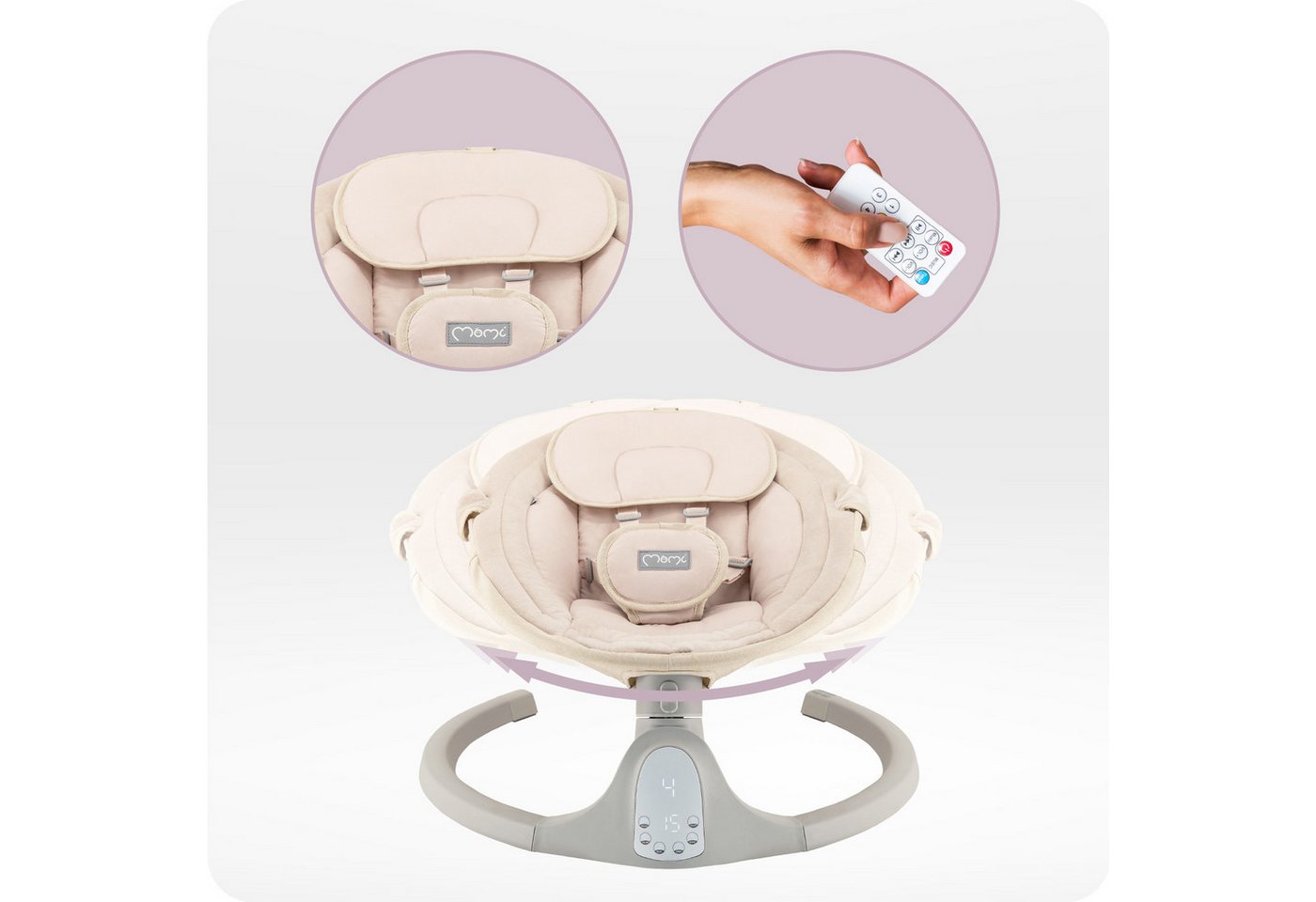MoMi Babywippe Kenani, Elektrische Babywippe mit Bluetooth und Fernbedienung – Bild 5 von 5