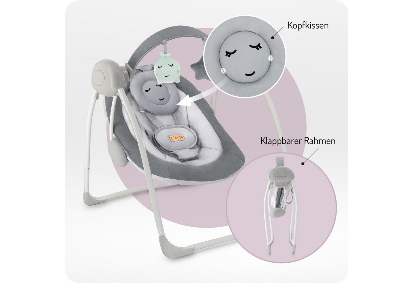 MoMi Babywippe Liss, elektrisch mit 5 Stufen, Timer und 6 Melodien – Bild 4 von 5