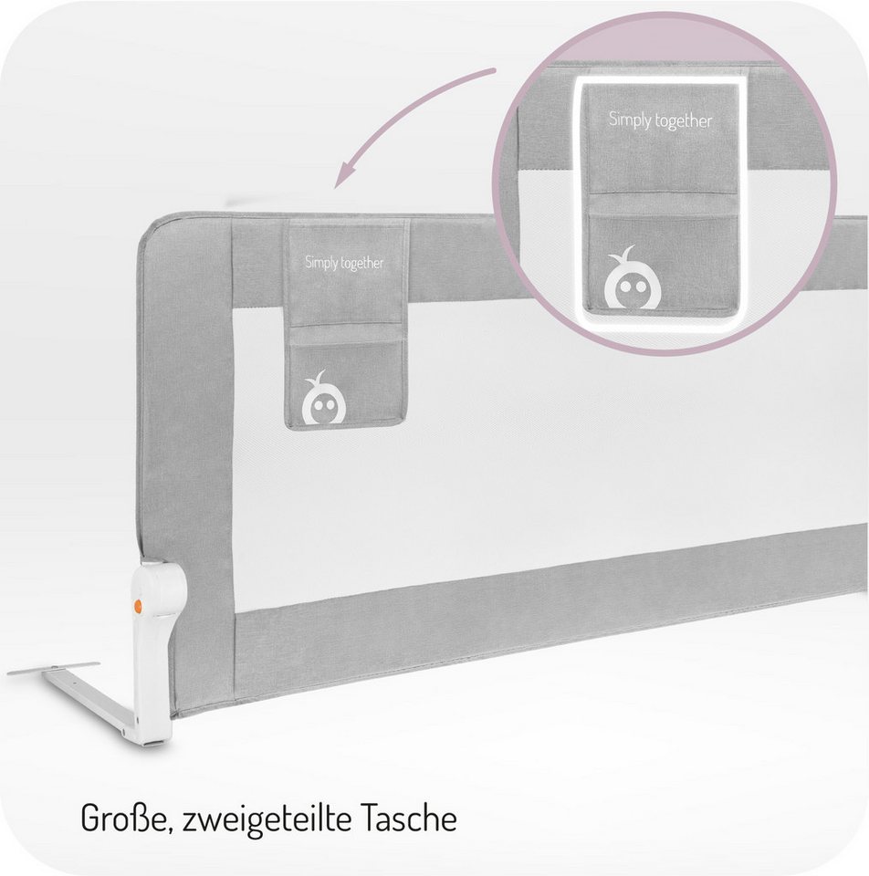 MoMi Bettschutzgitter Lexi Plus XL, Absenkbar mit Sicherheitsverriegelung, Netz & Doppeltasche – Bild 4 von 5