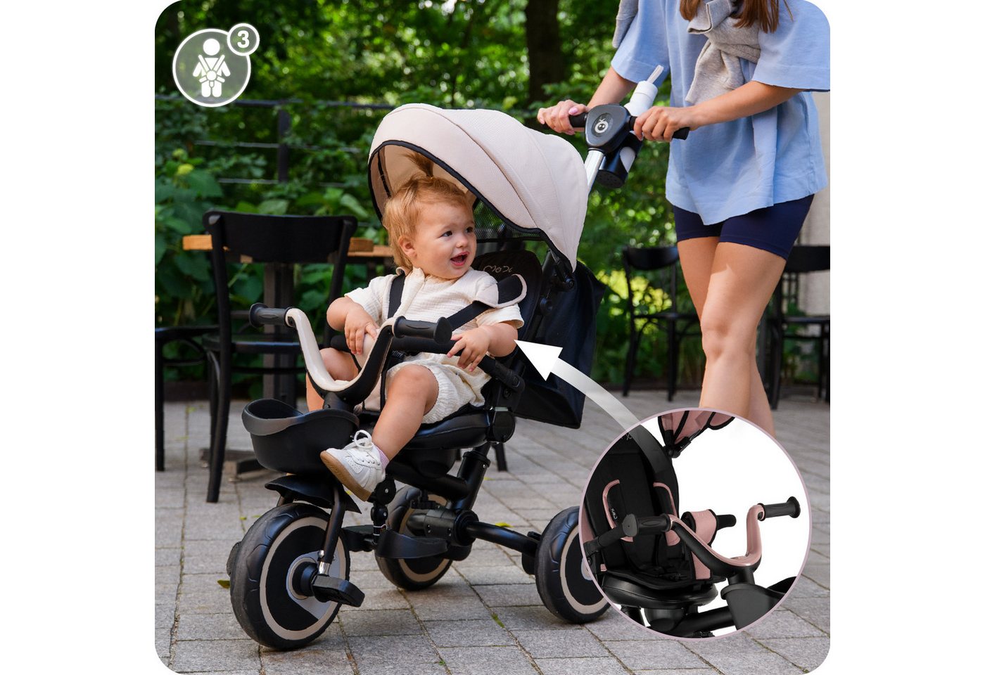 MoMi Dreirad-Kinderwagen Ivi, 360° drehbarer Sitz & höhenverstellbare Schiebestange – Bild 2 von 5