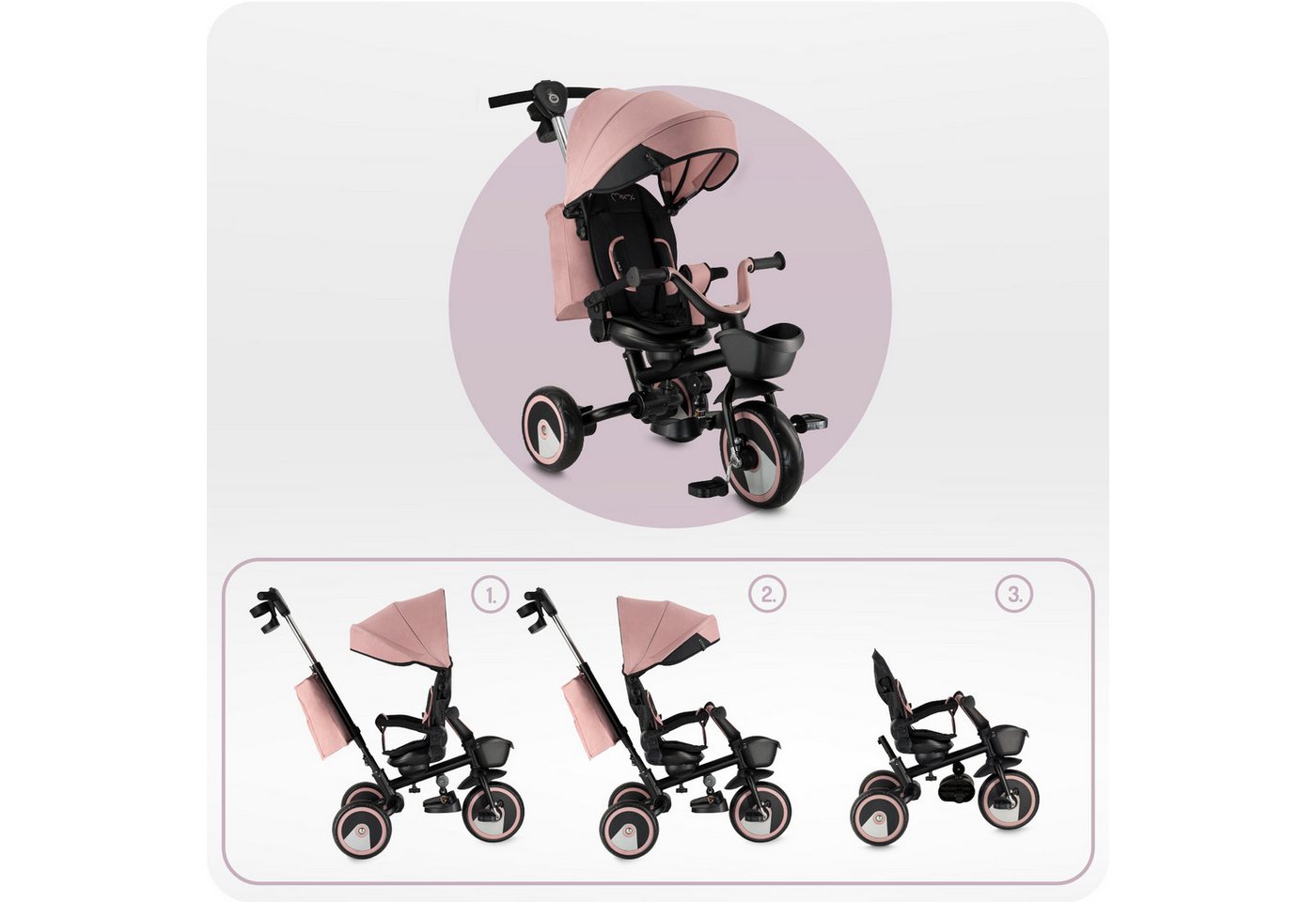 MoMi Dreirad-Kinderwagen Ivi, 360° drehbarer Sitz & höhenverstellbare Schiebestange – Bild 3 von 5