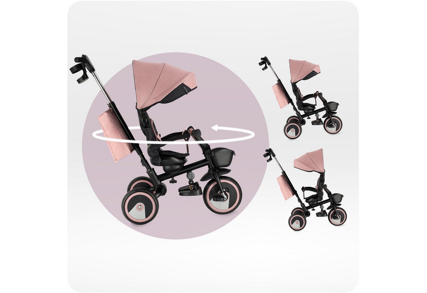 MoMi Dreirad-Kinderwagen Ivi, 360° drehbarer Sitz & höhenverstellbare Schiebestange – Bild 4 von 5