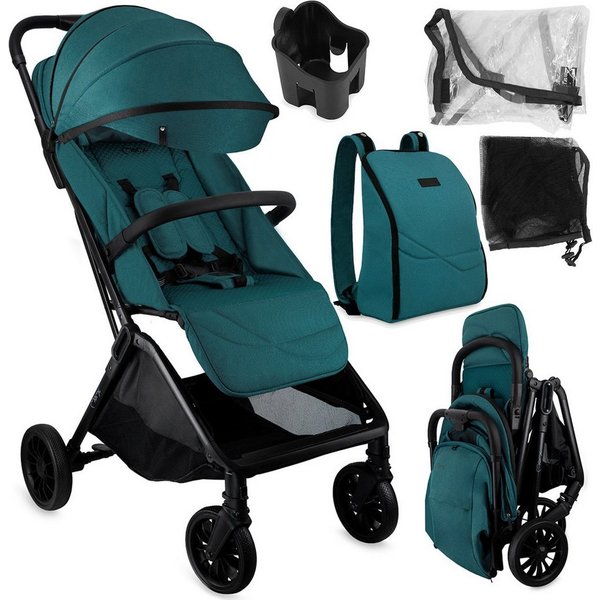 MoMi Kinder-Buggy Andrea, Automatik-Faltsystem & Zubehörpaket inkl. Regenschutz