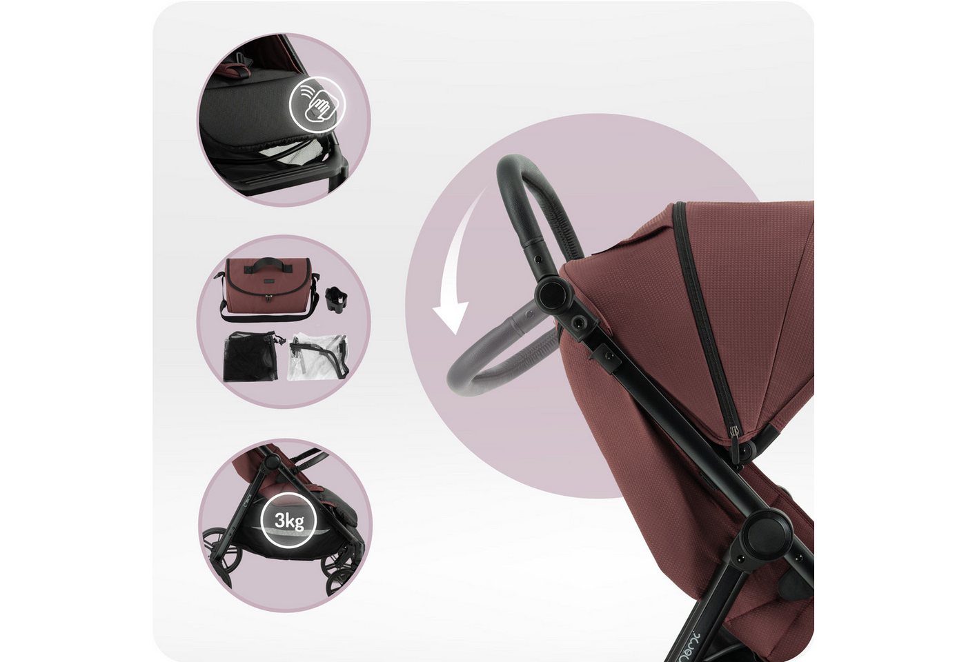 MoMi Kinder-Buggy Clara, Ab Geburt, mit Zubehör-Set & höhenverstellbarem Schieber – Bild 3 von 5