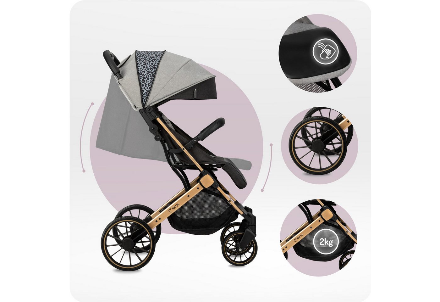 MoMi Kinder-Buggy Estelle Dakar, Einhand-Faltsystem mit Trolley-Funktion & 4-Rad-Federung – Bild 3 von 5
