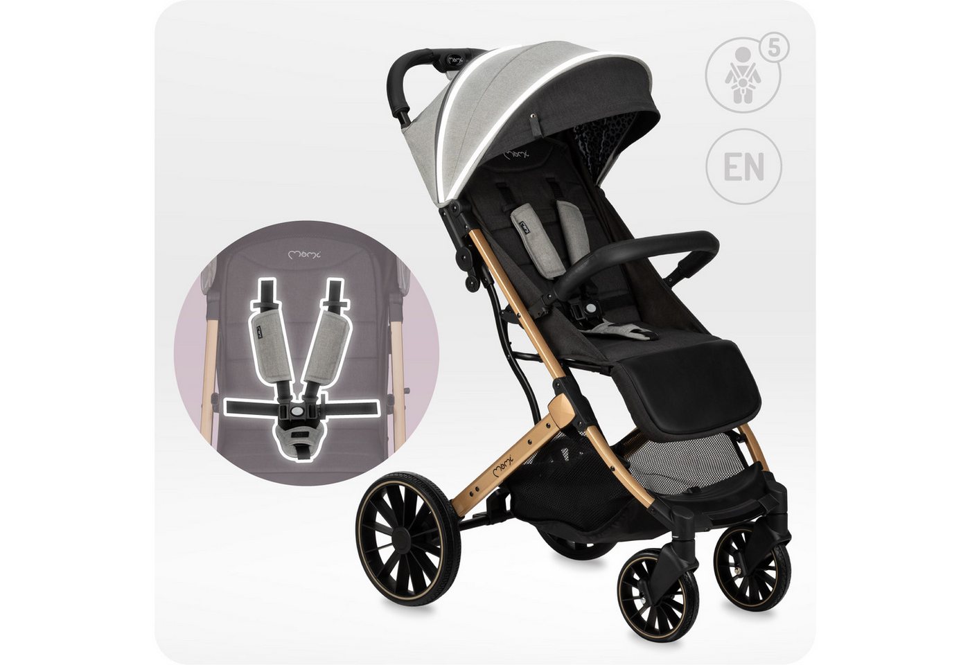 MoMi Kinder-Buggy Estelle Dakar, Einhand-Faltsystem mit Trolley-Funktion & 4-Rad-Federung – Bild 4 von 5