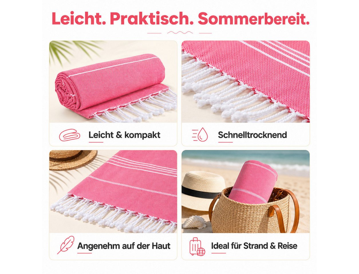 Mon Bijou Saunatuch Strandtuch, Saunahandtuch, Hamamtuch, (Spa-Collection, 1-St), schnell trocknend leicht kompakt ressourcenschonend antiallergen – Bild 3 von 5