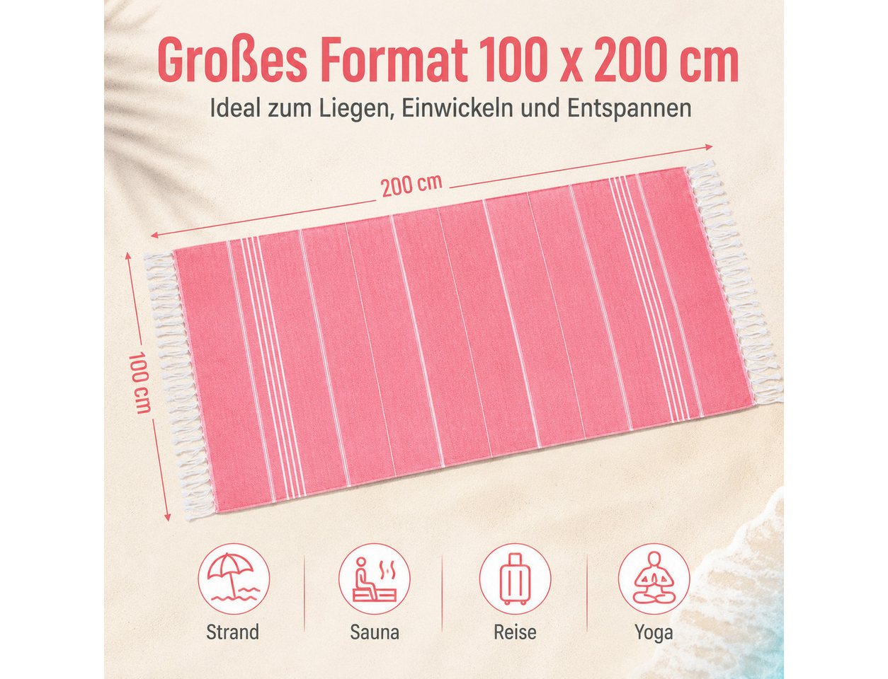 Mon Bijou Saunatuch Strandtuch, Saunahandtuch, Hamamtuch, (Spa-Collection, 1-St), schnell trocknend leicht kompakt ressourcenschonend antiallergen – Bild 4 von 5