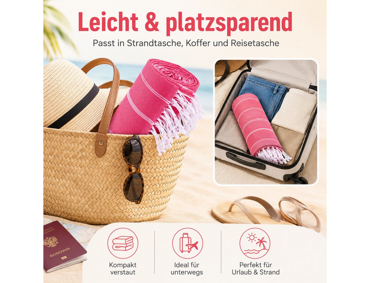 Mon Bijou Saunatuch Strandtuch, Saunahandtuch, Hamamtuch, (Spa-Collection, 1-St), schnell trocknend leicht kompakt ressourcenschonend antiallergen – Bild 5 von 5
