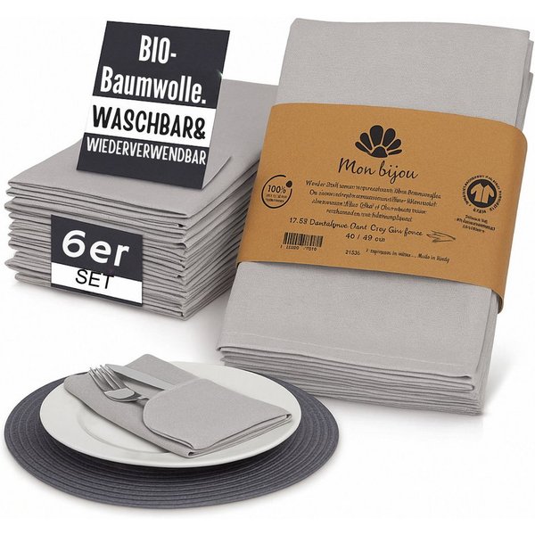 Mon Bijou Stoffserviette Stoffservietten Bio Baumwolle grau, weiß, dunkelgrau Servietten Stoff, (für Restaurants hochwertige Gastronomie Tischservietten Set 45 