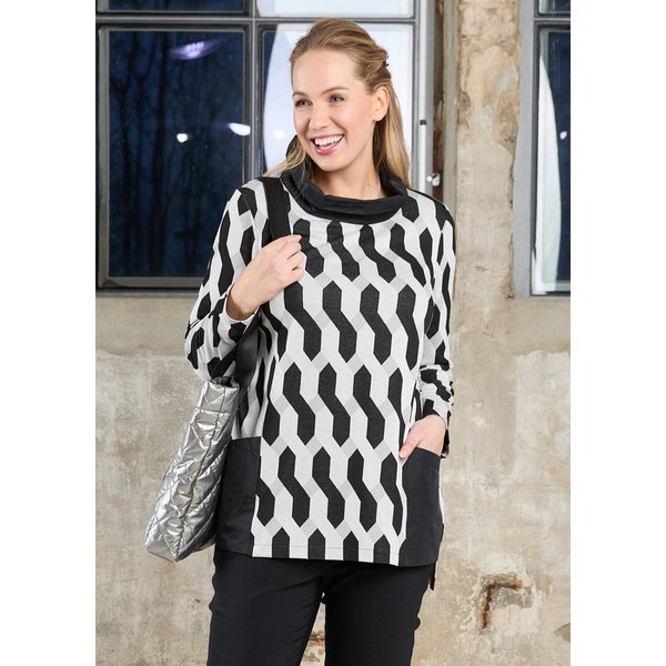 Mona Lisa Longpullover Große Größen schwarz grau weiß gemustert (Rauten)