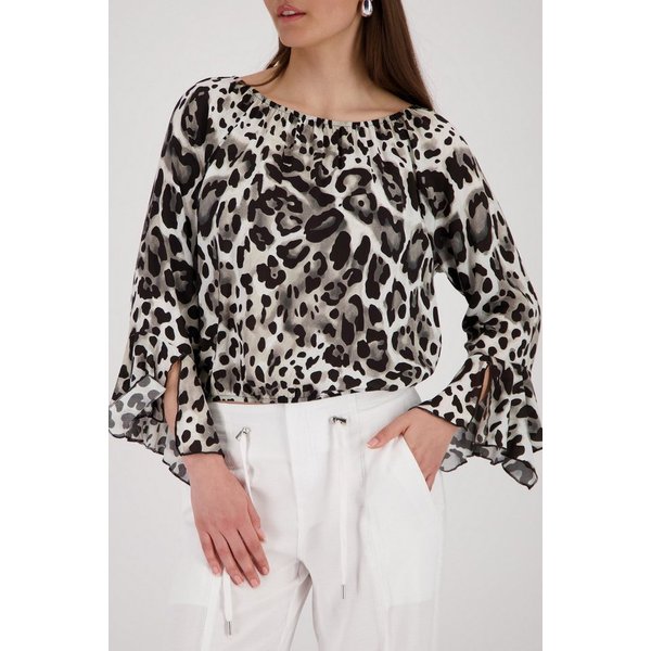Monari Langarmbluse Bluse Leodruck allover Regular fit mit Leomuster