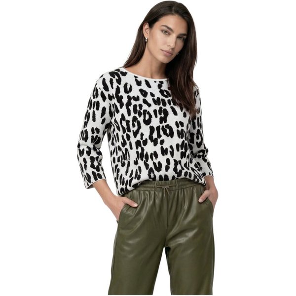 Monari Langarmshirt weiß,Casual,Baumwolle,Animalprint,Rundhals,3/4 Arm,Regular Fit