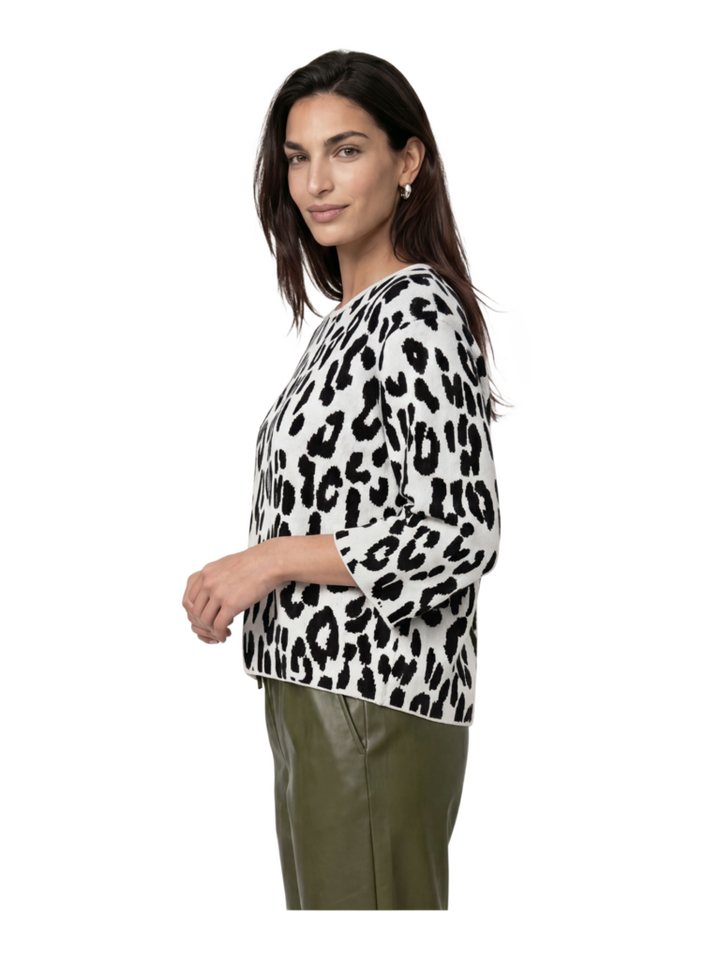 Monari Langarmshirt weiß,Casual,Baumwolle,Animalprint,Rundhals,3/4 Arm,Regular Fit – Bild 2 von 5