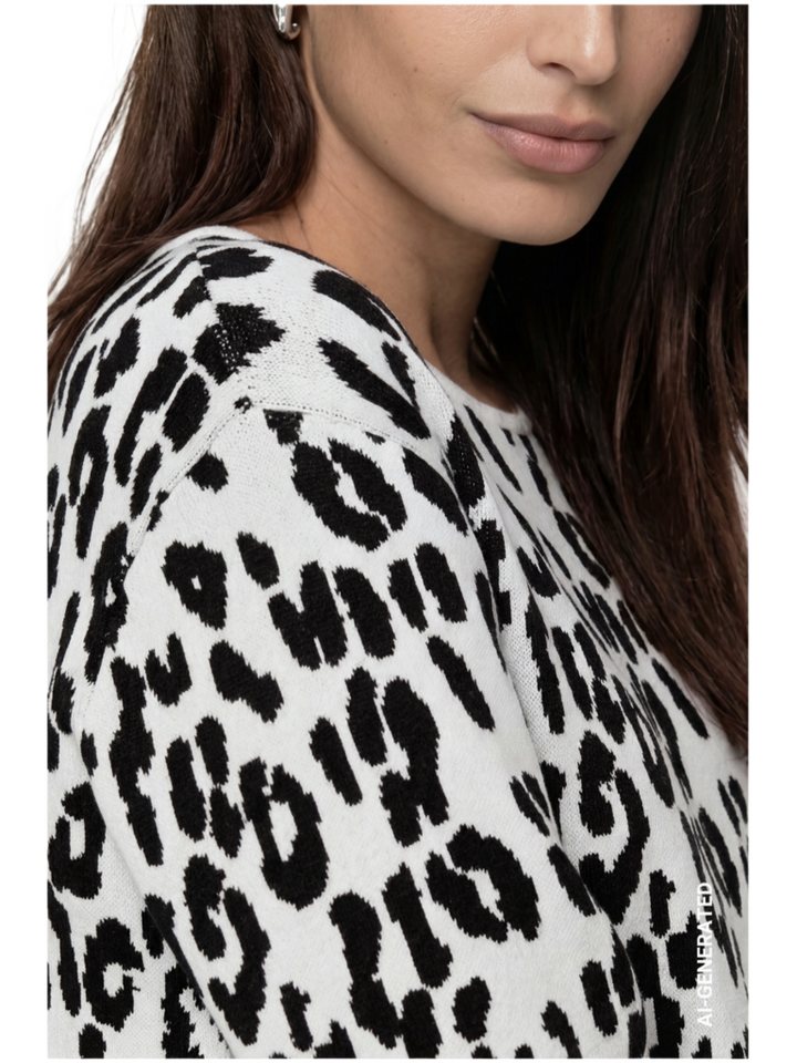 Monari Langarmshirt weiß,Casual,Baumwolle,Animalprint,Rundhals,3/4 Arm,Regular Fit – Bild 4 von 5