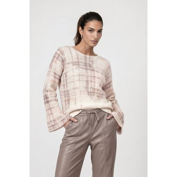 Monari Rundhalspullover Pullover Karodruck Regular fit mit Rundhalsausschnitt