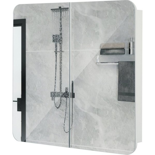 Mondeer Badezimmerspiegelschrank Badezimmerspiegel Hängeschrank, Wandschrank, mit 2 Türen 68 x 12.9 x 66 cm, Weiß