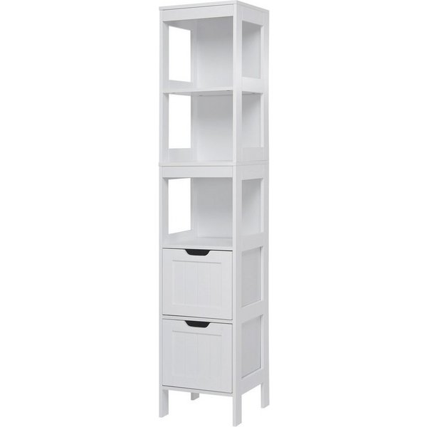 Mondeer Badkommode Badezimmerschrank, Hochschrank, Badschrank, mit 2 Schubladen und 3 offenen Regal