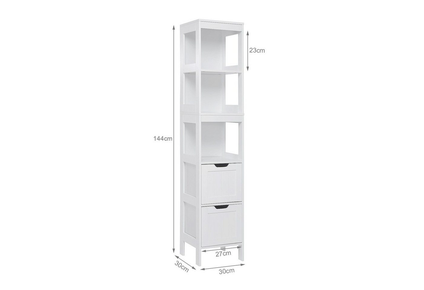 Mondeer Badkommode Badezimmerschrank, Hochschrank, Badschrank, mit 2 Schubladen und 3 offenen Regal – Bild 3 von 5