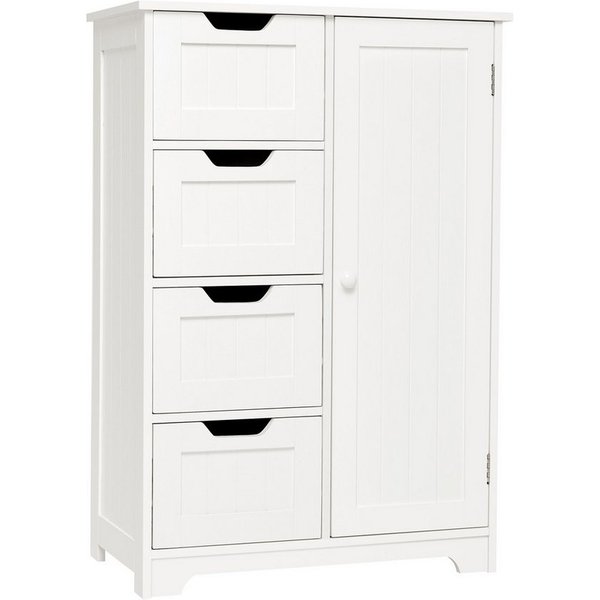 Mondeer Badkommode Badezimmerschrank, Wandkommode mit 4 Schubladen und 1 Tür, Verstellbar, Weiß