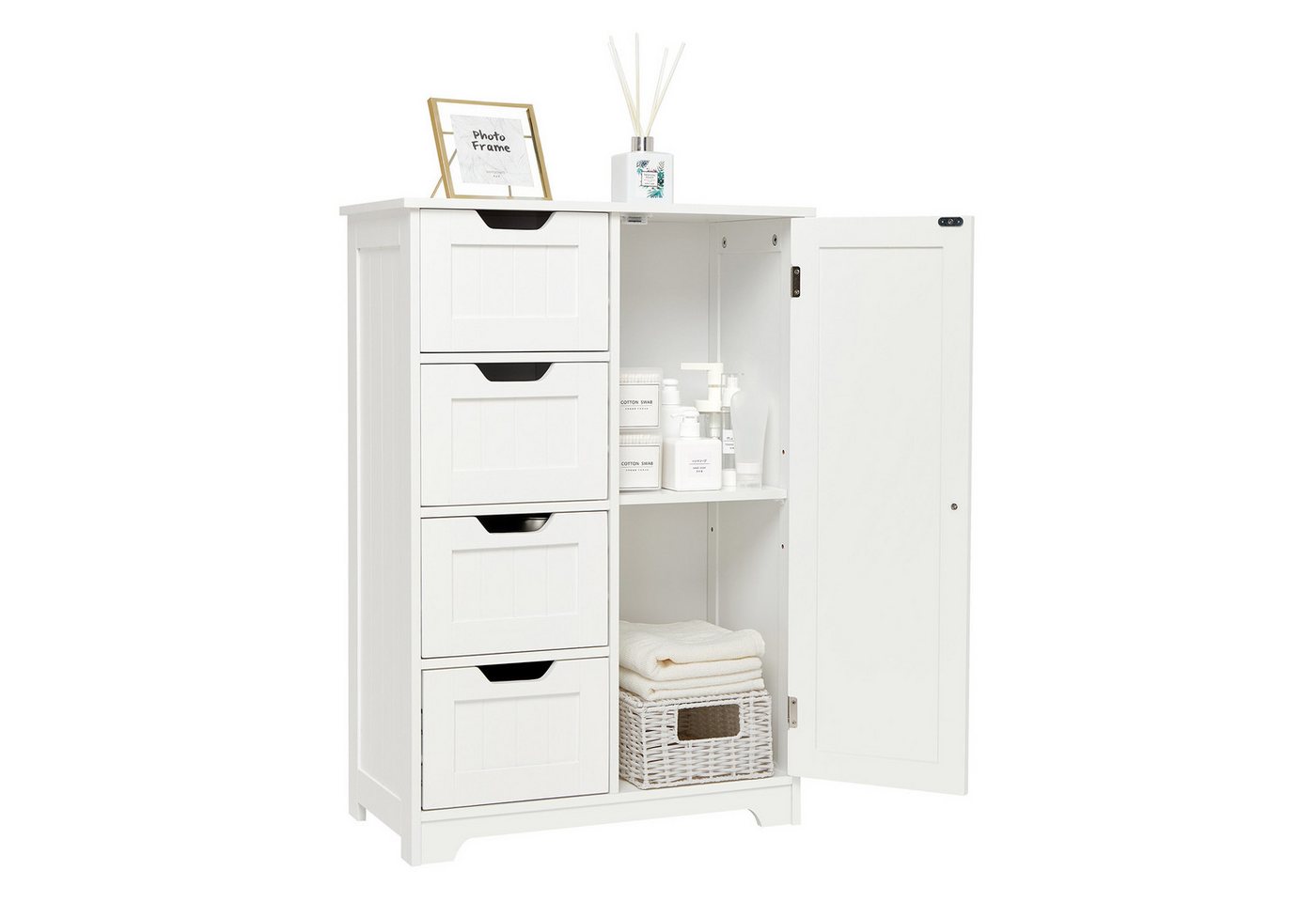 Mondeer Badkommode Badezimmerschrank, Wandkommode mit 4 Schubladen und 1 Tür, Verstellbar, Weiß – Bild 3 von 5