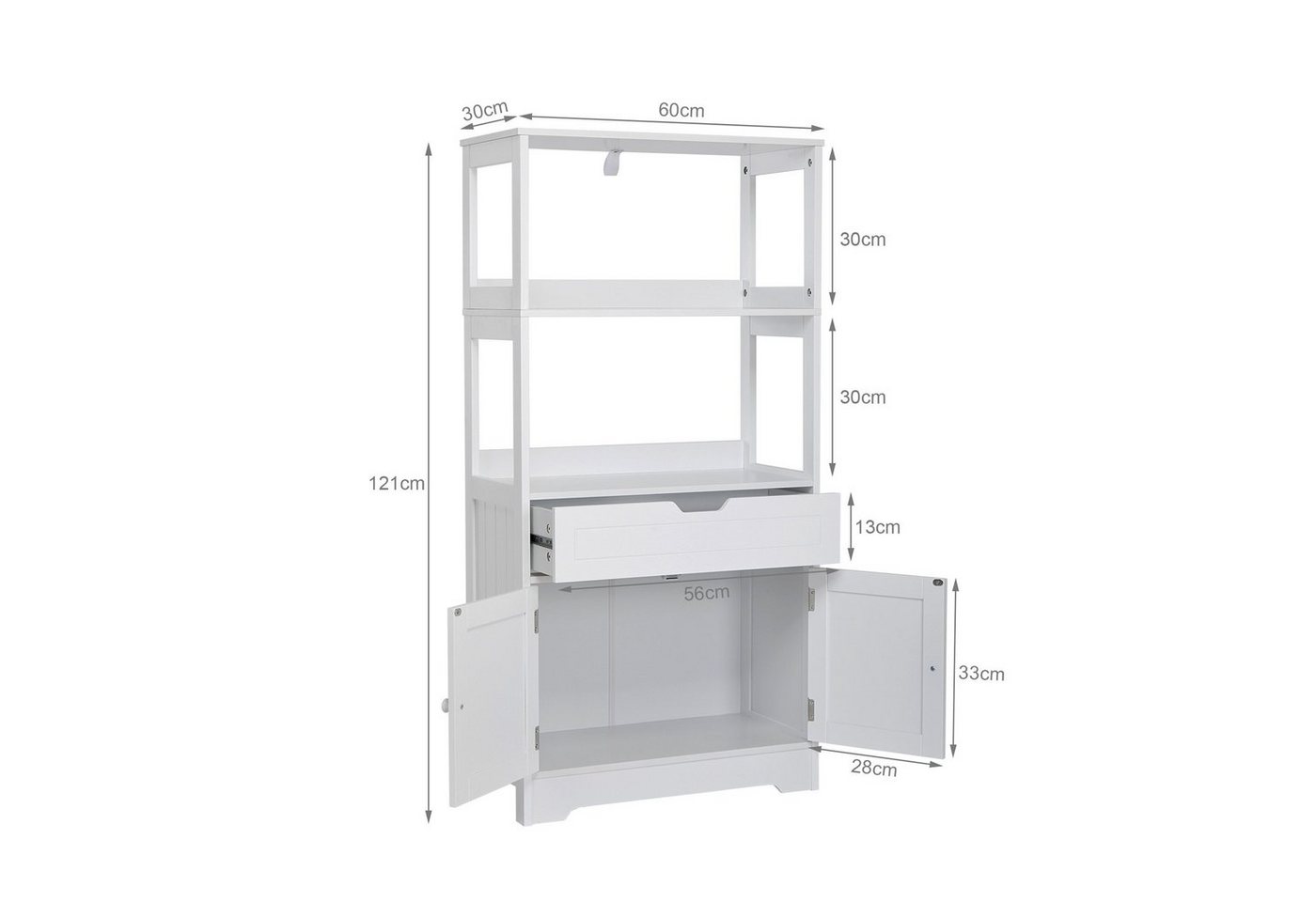Mondeer Badkommode Badezimmerschrank, Badschrank, Aufbewahrungsschrank, 60 x 30 x 121cm, weiß – Bild 4 von 5