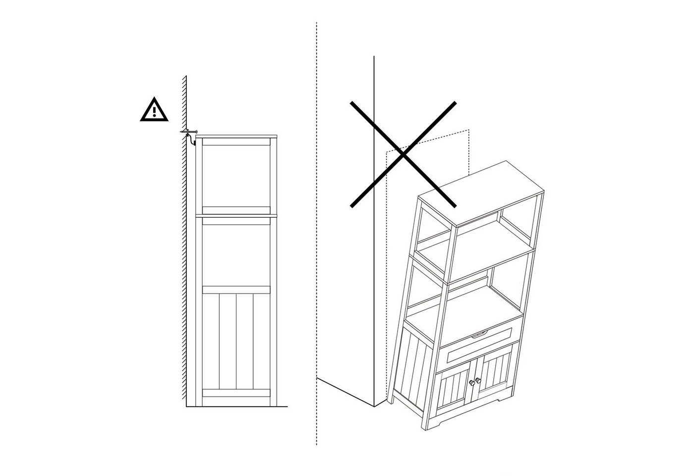 Mondeer Badkommode Badezimmerschrank, Badschrank, Aufbewahrungsschrank, 60 x 30 x 121cm, weiß – Bild 5 von 5