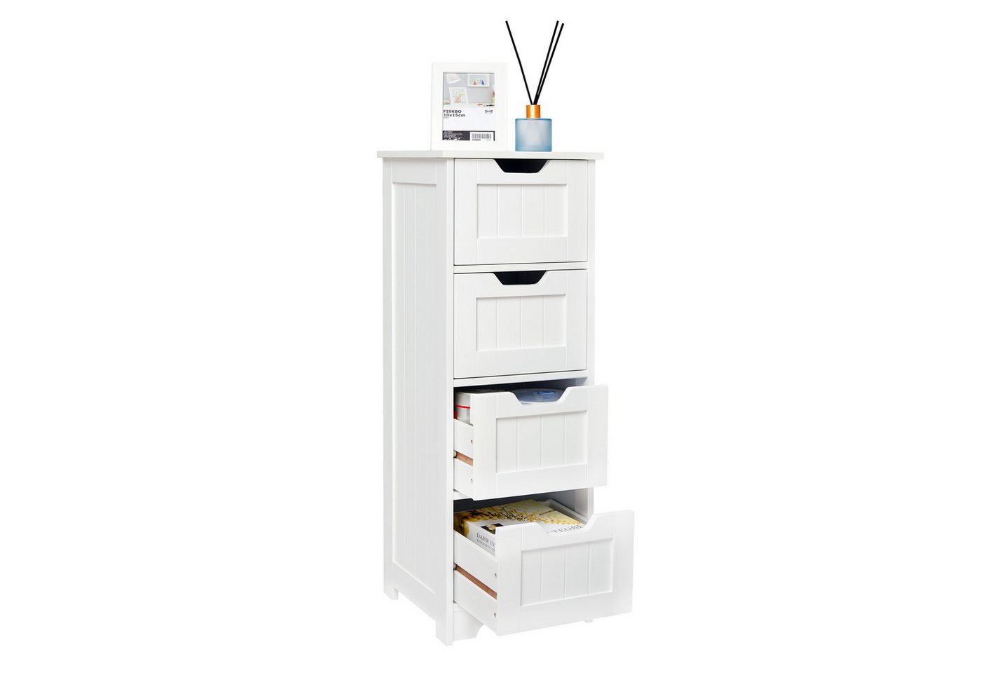 Mondeer Badkommode Badezimmerschrank, Kommode aus Holz, Sideboard mit Stauraum, Modern, Weiß – Bild 3 von 5