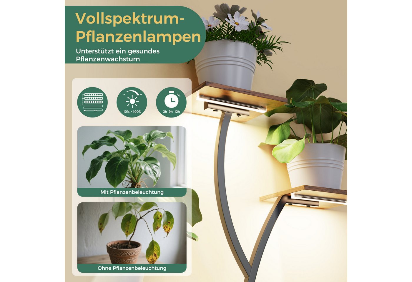 Mondeer Blumenständer Pflanzenständer, mit LED-Pflanzenlampe, 9 Etagen, 2 Schubladen – Bild 5 von 5