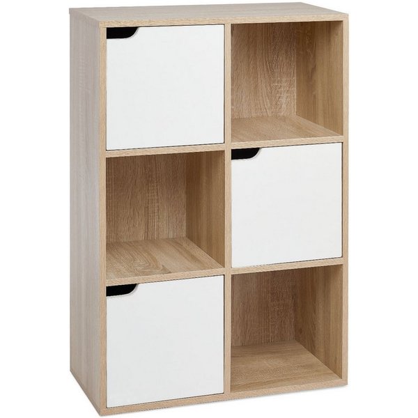 Mondeer Bücherregal Aufbewahrungsregal, Bücherschrank, Regal aus Holz, Sechs Fächer mit 3 Türen