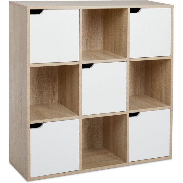 Mondeer Bücherregal Bücherschrank, Aufbewahrungsregal, 9 Fächer mit 5 Türen, Moderner Stil