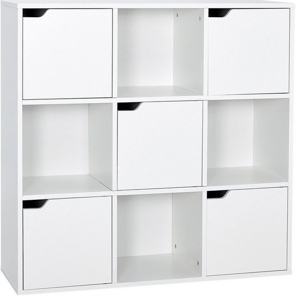 Mondeer Bücherregal Bücherschrank, Aufbewahrungsregal, 9 Fächer mit 5 Türen, Moderner Stil